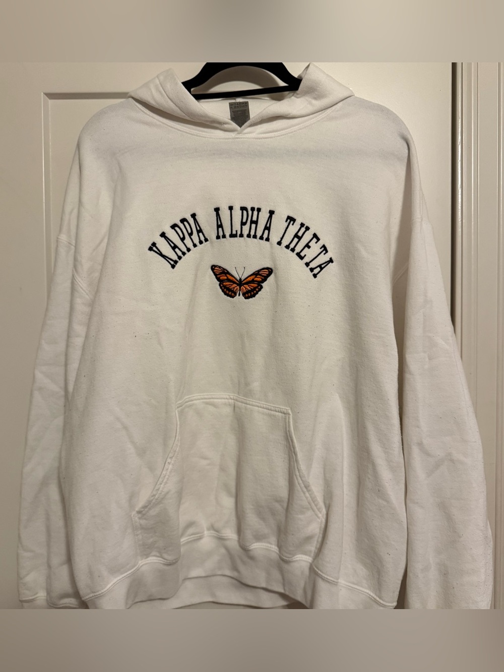 Kappa Alpha Theta Butterfly Embroidered White Hoodie Gildan Size Large